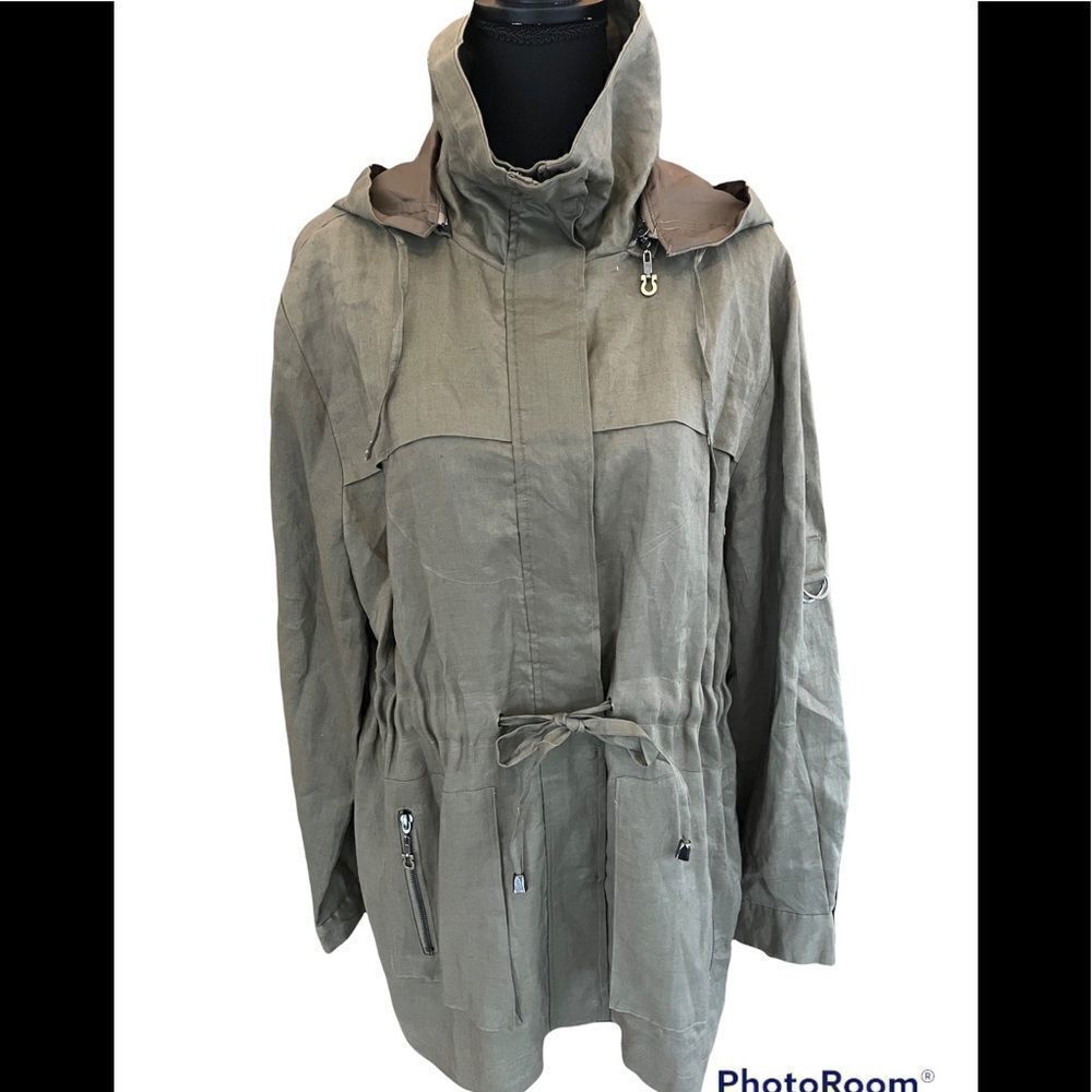 New with tags green PULI Ramie drawstring waist Safari style jacket , size XL